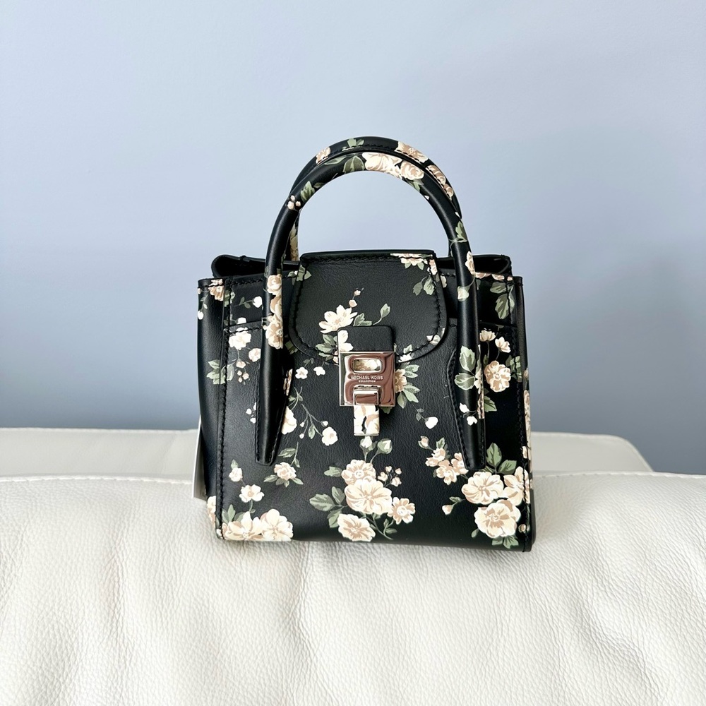 Michael Kors Collection Mini Bancroft Floral Calf Leather Satchel
